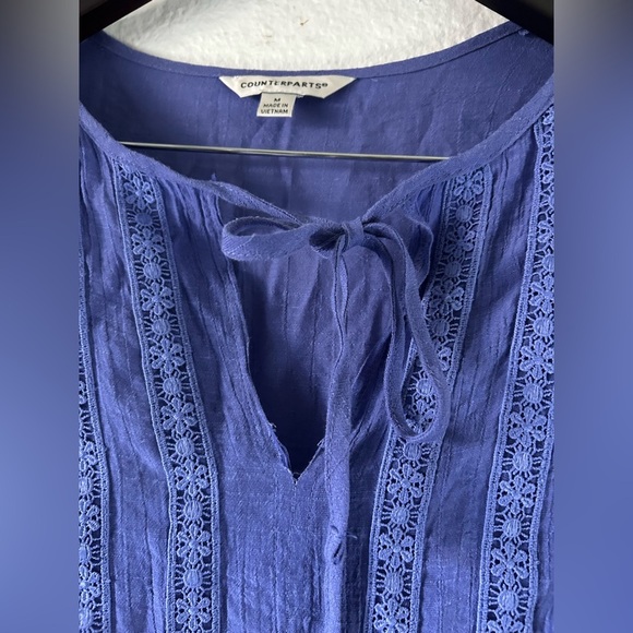 Counterparts Blue Whimsical Bell Sleeve Blouse Embroidered Medium Fairy Cottage - Picture 13 of 16